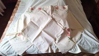 Mantel y servilletas lino beige