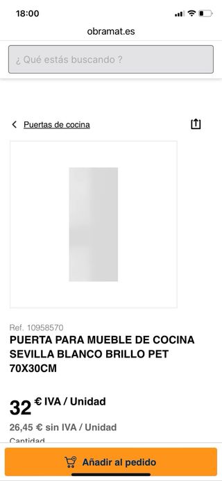 Puerta cocina blanca brillo 2 unidades