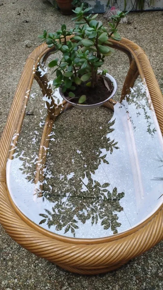 Mesa centro bambú ratán vintage