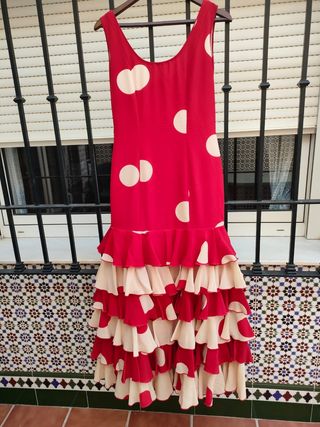 Traje Flamenca lunares rojo-beige