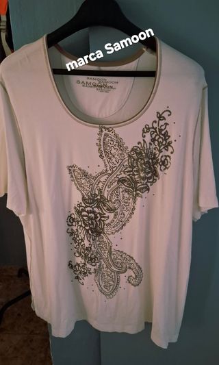 Camiseta Samoon blanca c/marrón