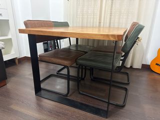 Mesa comedor 4 sillas - Madera y forja