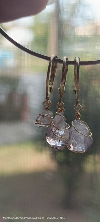 Set 3 Orecchini inox dorati Ametista Grezza