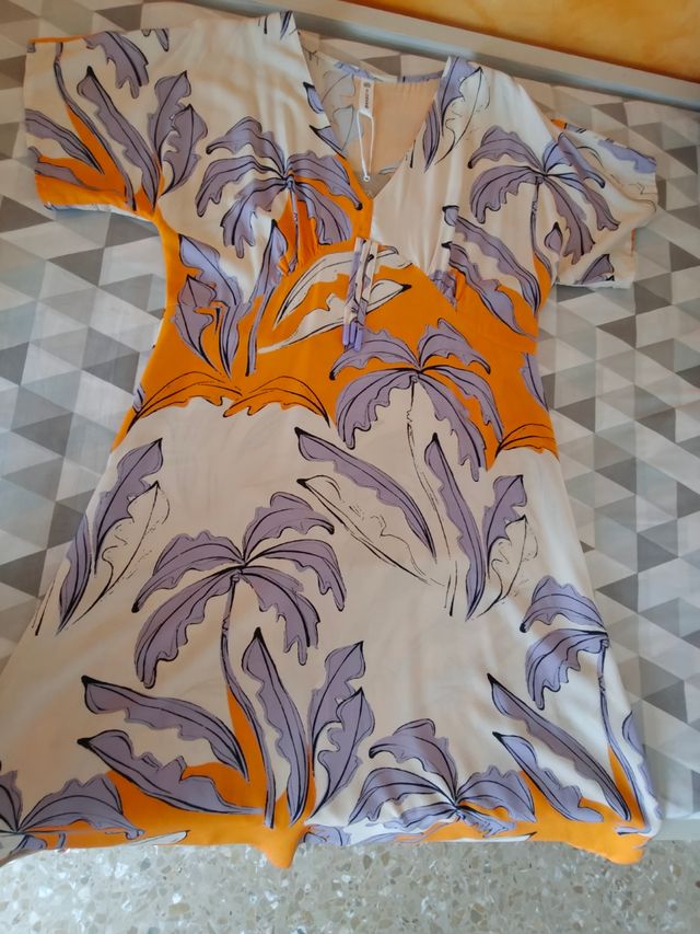 Vestido estampado - Naranja y blanco