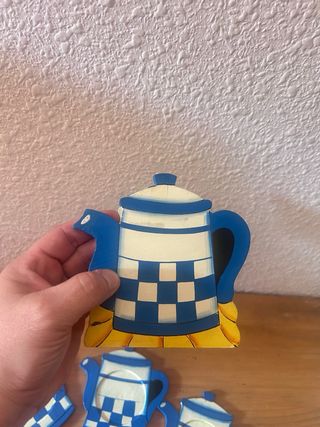 6 Posavasos Cafetera Azul Blanco