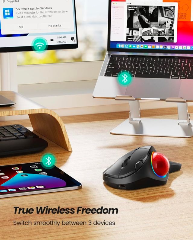 Ratón de bola inalámbrico Ergonomico RGB de pulgar