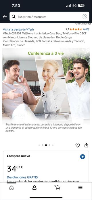 Teléfono inalámbrico VTech CS1501 Duo