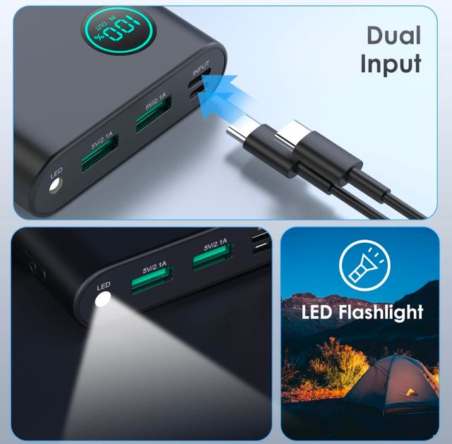 Batería Externa 10800mAh con linterna