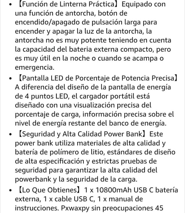 Batería Externa 10800mAh con linterna