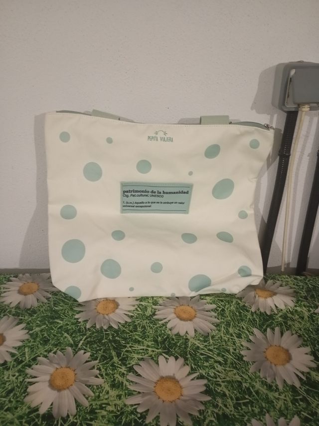 Bolso Pepita Viajera - Blanco y Verde Agua