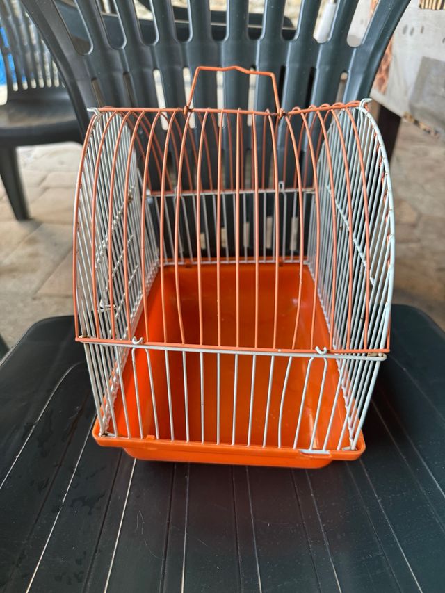 Jaula pajaros naranja-blanca