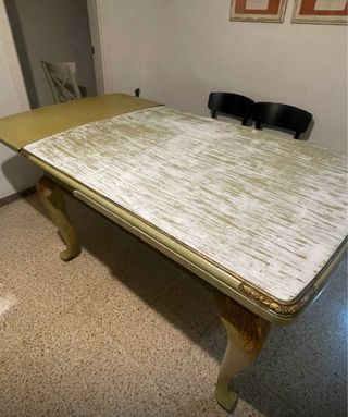 Mesa vintage decapé - madera y mármol
