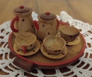 Set da tè vintage in legno - 11 pezzi