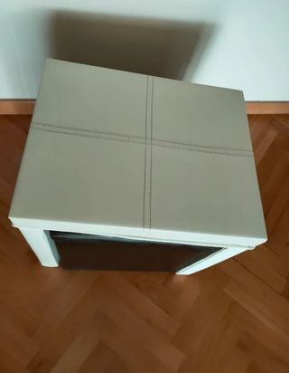 Mesa auxiliar con taburete - Blanco y marrón