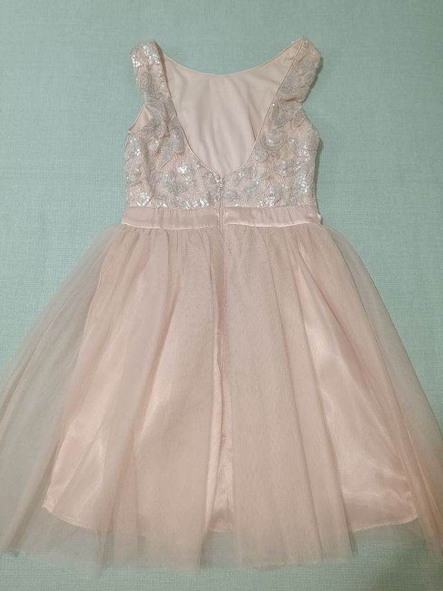 Vestido fiesta rosa y plata