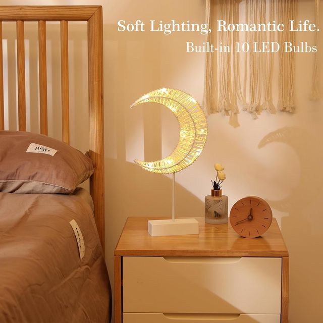 Lámpara de luna luz mesa decoración tejido metal