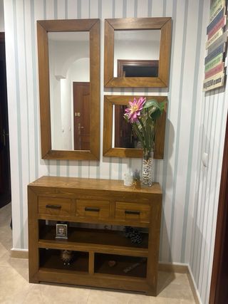 Mueble recibidor + 3 espejos madera