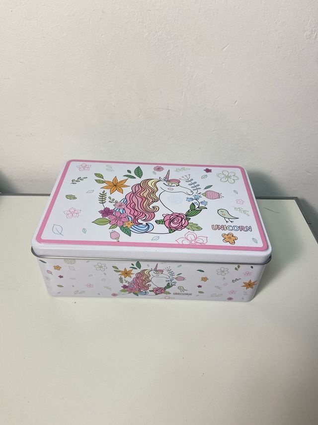 Caja metal Unicornio - Rosa y Blanca