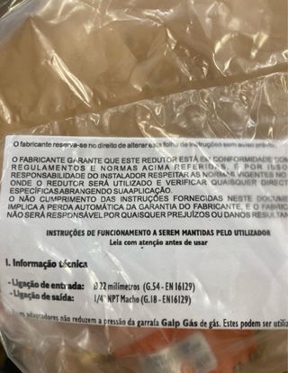 Adaptador horizontal gás Galp Type 511 Propano But