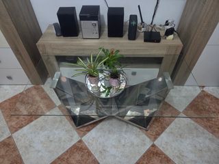 Mesa centro cristal acero - Moderna