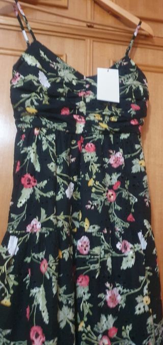 Vestido midi flores negro XS/S