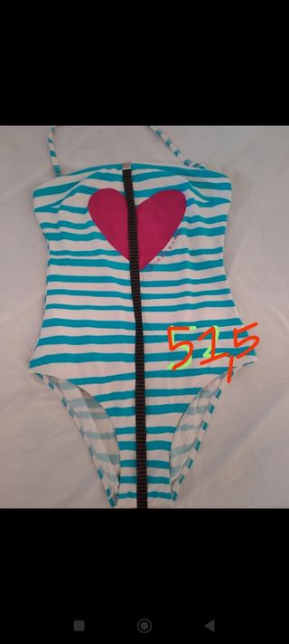 Bañador rayas turquesa-blanco, talla 36-38