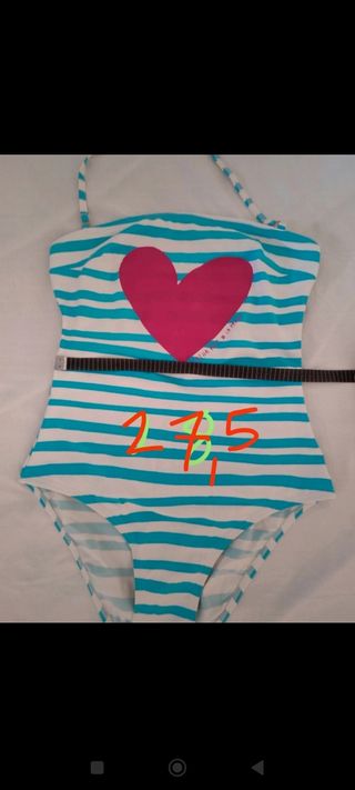 Bañador rayas turquesa-blanco, talla 36-38