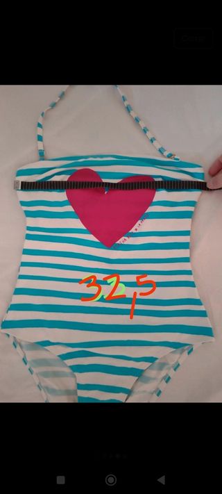 Bañador rayas turquesa-blanco, talla 36-38