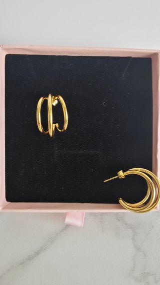 Pendientes aro triple oro acero nuevo