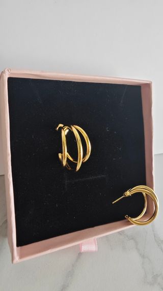 Pendientes aro triple oro acero nuevo