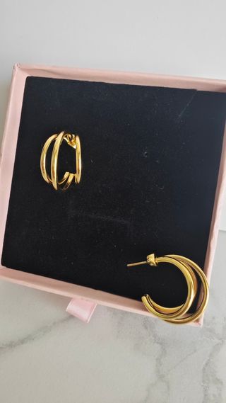 Pendientes aro triple oro acero nuevo