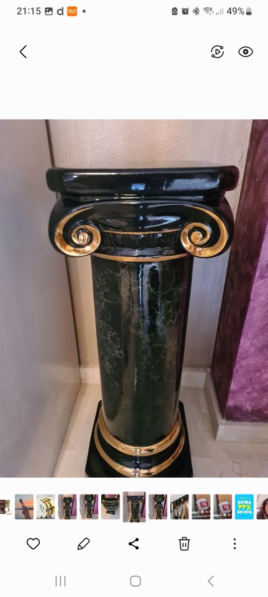 Jarrón columna cerámica dorado-verde y negro