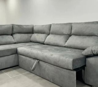Sofá chaise longue gris - tela