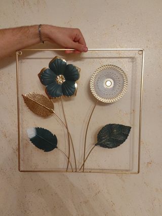 Quadro fiori metallo oro verde