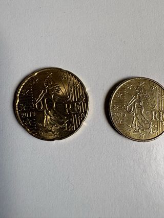 2 Monedas 10 y 20 Cent. Francia 2019, Sembradora