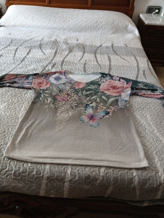 Camiseta flores | Rosa-Gris