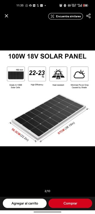 Panel Solar 100W 18V - Alta eficiencia