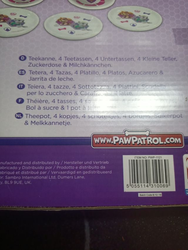 Juego té Paw Patrol 17 piezas
