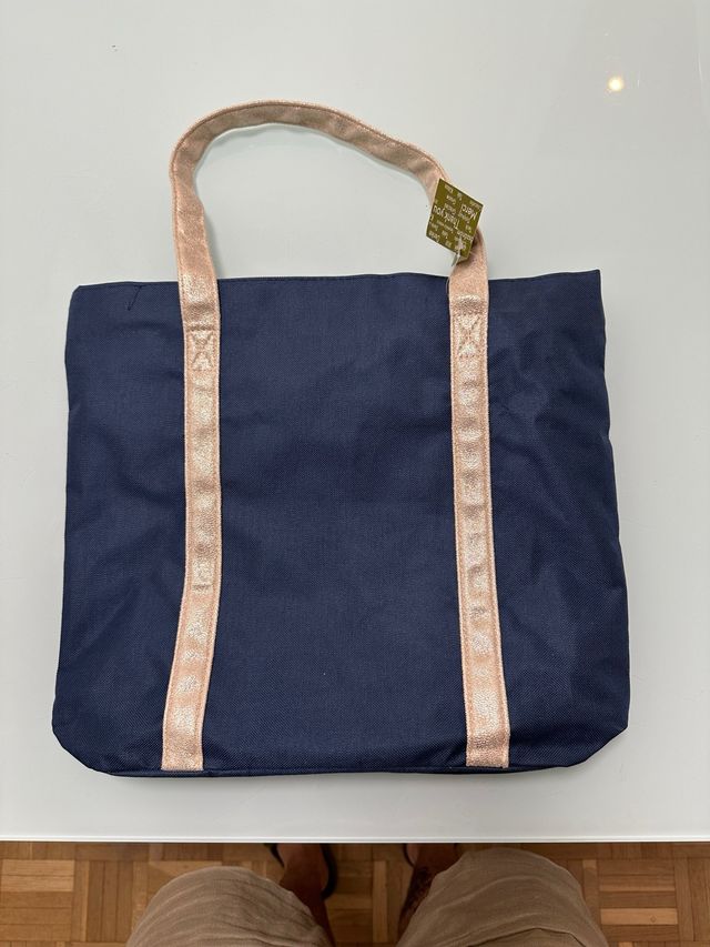 Bolsa Tote Azul con Rosa