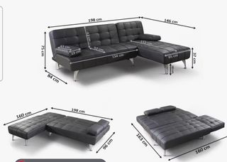 Sofá cama chaise longue negro 198x146cm