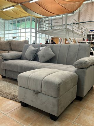 Sofá Cama Gris Terciopelo + Puff NUEVO