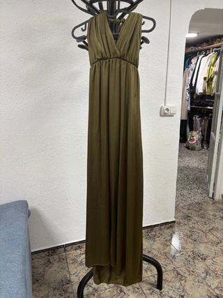 Vestido largo verde oliva