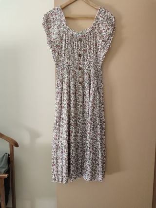 Vestido floral boho - blanco y verde