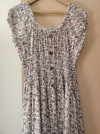Vestido floral boho - blanco y verde