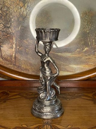 Candelabro metallo argentato stile Art Nouveau