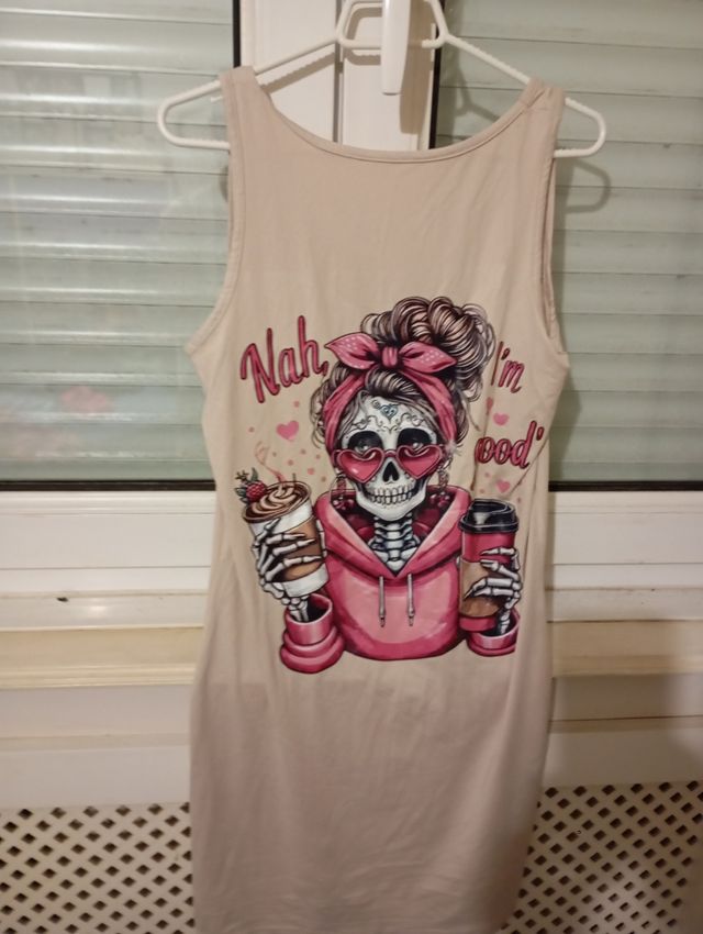 Vestido beige estampado calavera sin estrenar