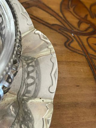 Zuccheriera in metallo argentato e vetro