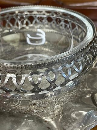 Zuccheriera in metallo argentato e vetro