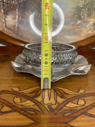 Zuccheriera in metallo argentato e vetro