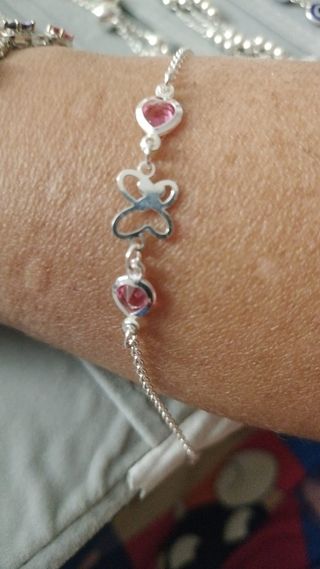 Pulsera Plata Ley corazones rosa